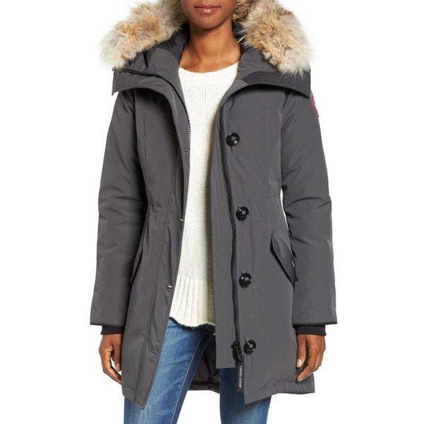 Canada Goose Canada Goose Ladies Down Áo khoác Outer Rossclair chính hãng Coyote Fur Trim xuống Parka Graphite: DP3-5198834-5404:
