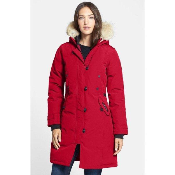 Canada Goose Canada Goose Canada Goose Ladies Down Jacket Kensington Slim Fit Down Parka với Coyote Fur chính hãng Red: DP3-960509-22698: