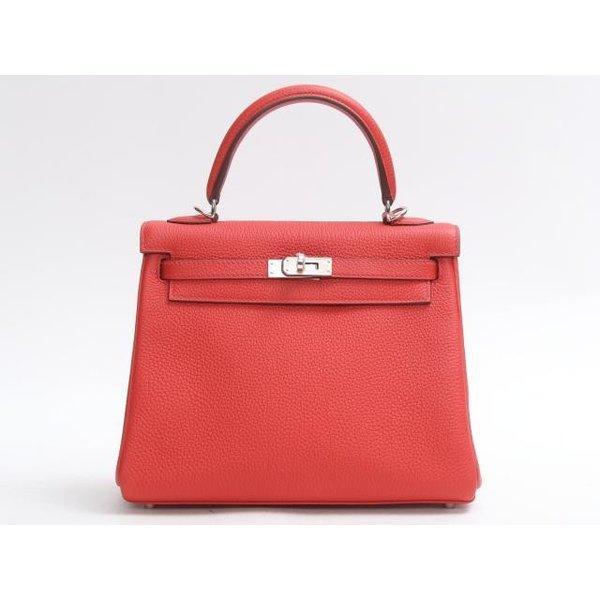 Hermes Kelly 25 Hệ thống may màu đỏ nội thất (Phụ kiện kim loại: Bạc)