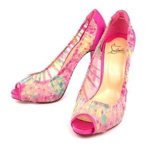 Christian Lubutan Christian Louboutin Bơm mở Cuộc đua Chiffon Pink Multi -Color Shoes