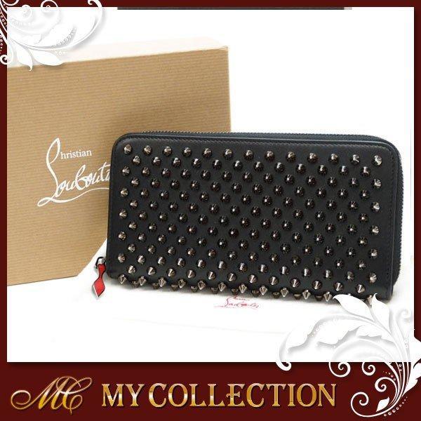 Christian Lubutan Christian Louboutin Ví dài Vòng Fastener Panetone W Panettone Wallet Spike Leather Black Gun Metal Cham