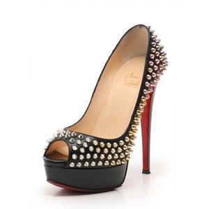 Christian Lubutan Christian Louboutin Bơm chữa lành Spike Soods Mở Giày nhiều màu đen