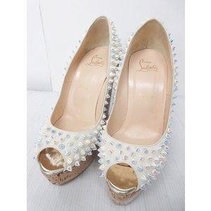 Christian Lubutan Christian Louboutin Bơm mở Spike Studs Gia đình High Hale Cork White Aurora White Ladies Order