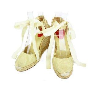 Christian Lubutan Christian Louboutin Sandal Sandal Đay nêm duy nhất Ribbon 39 BEIGE ☆ AA ★