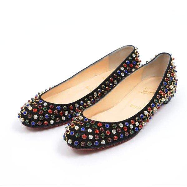 Christian Louboutin Christian Lubutan Fificabo Flat Multi Bijus Flat Pumps Giày ba lê Giày ba lê Đen Ladies Đơn đặt hàng thư giá rẻ