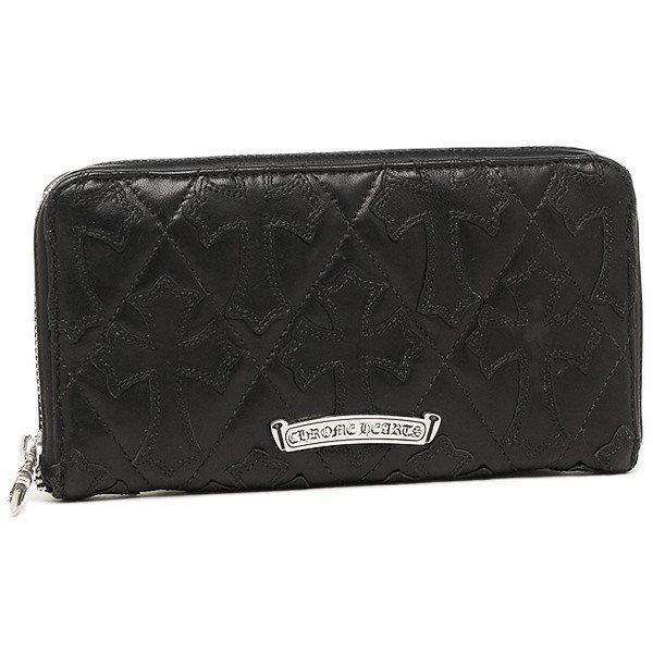Chrome Hearts Men Long Fallet Chrome Hearts Rec f Zip Quilting Nghĩa trang Cross Silver Cross Light Leather Black: