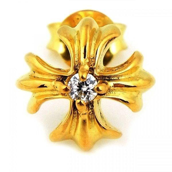 Thương hiệu nam nổi tiếng Blackdia 24K GP Gold CZ Cross Stud Pierce Piercing Single Gold Cross Silver 925: