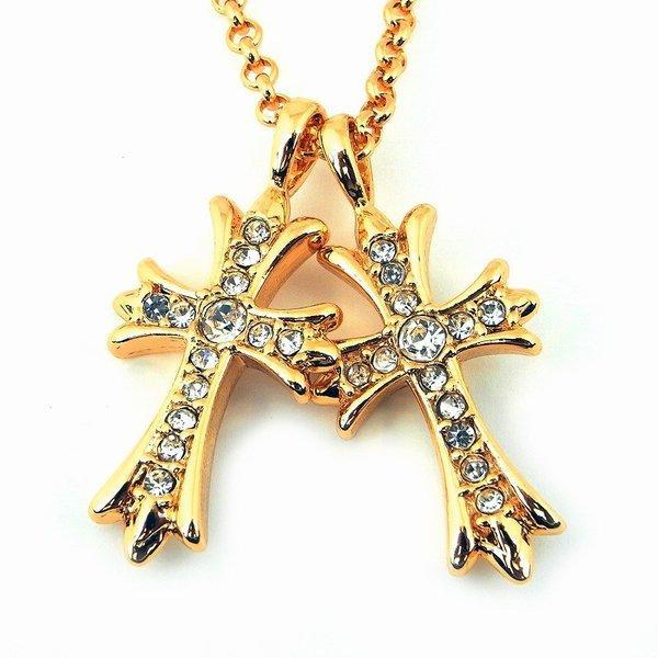 Vòng cổ Thương hiệu nam SBG 24K GP Gold Pave Double Tiny Cross Vòng cổ: SBG-NK-029: SBG Cửa hàng chính thức Mua sắm Mua sắm Mua sắm