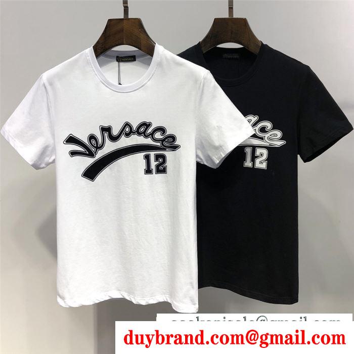 ヴェルサーチ 通販VERSACE超激得限定セールストリートウェア上質なＴシャツロゴ英字プリントブラックホワイト