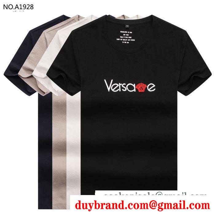 ヴェルサーチ コピーVERSACE新作入荷定番人気おしゃれなｔシャツロゴプリント窮屈さない黒白ダークブルーグレー