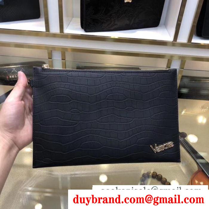 セレブにも愛用商品 ヴェルサーチ large versace vintage logo leather pouch クラッチバッグ メンズ スーパーコピー 激安