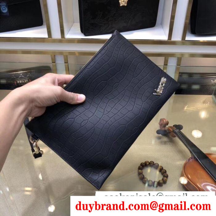 セレブにも愛用商品 ヴェルサーチ large versace vintage logo leather pouch クラッチバッグ メンズ スーパーコピー 激安