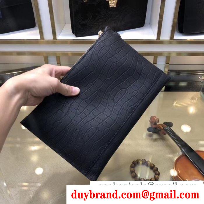 セレブにも愛用商品 ヴェルサーチ large versace vintage logo leather pouch クラッチバッグ メンズ スーパーコピー 激安