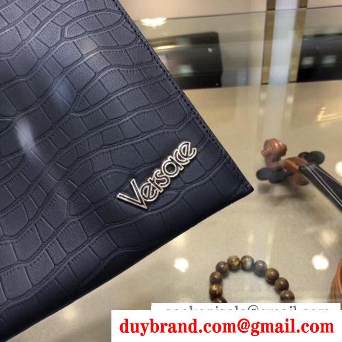 セレブにも愛用商品 ヴェルサーチ large versace vintage logo leather pouch クラッチバッグ メンズ スーパーコピー 激安