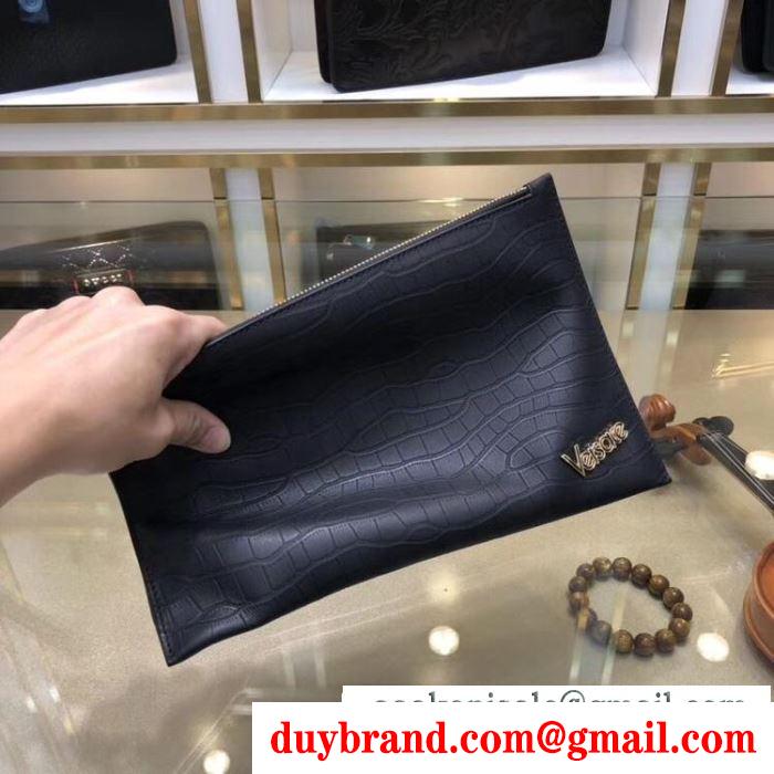 セレブにも愛用商品 ヴェルサーチ large versace vintage logo leather pouch クラッチバッグ メンズ スーパーコピー 激安