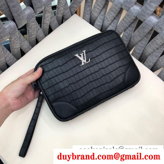 2019SSで一番流行りのモデル louis vuitton ルイ ヴィトン バッグ コピー メンズ クラッチバッグ レザー ブラック 大容量