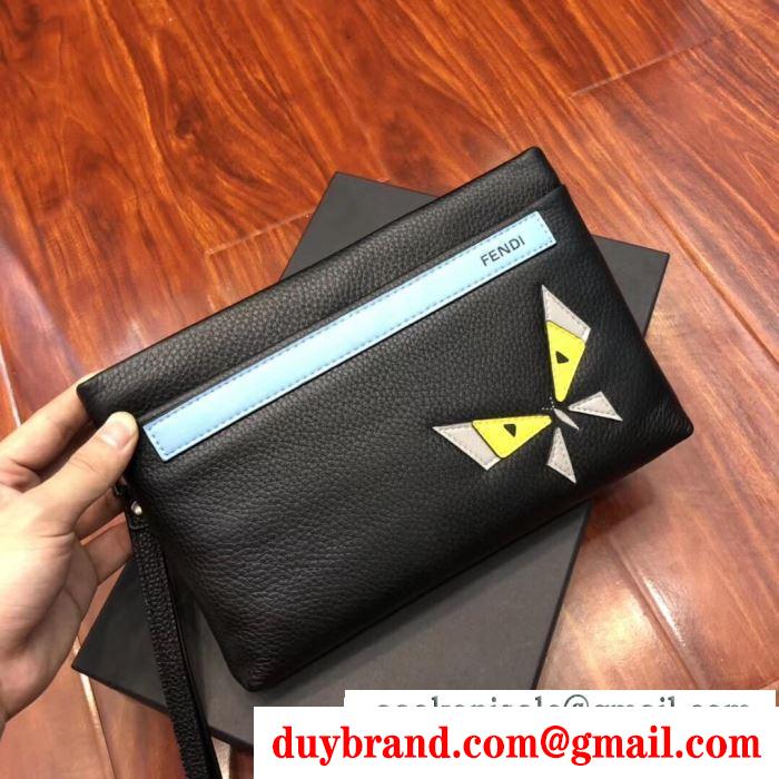 FENDI フェンディ スーパーコピー メンズ クラッチバッグ ブラック バタフライ パターン 激安 ストリートなどに大活躍