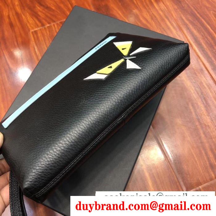 FENDI フェンディ スーパーコピー メンズ クラッチバッグ ブラック バタフライ パターン 激安 ストリートなどに大活躍