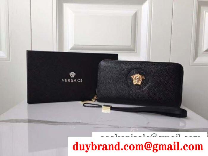 VERSACE ヴェルサーチ メンズ ジップ長財布 palazzo leather organizer 最新の注目されたコレクション ブラック 日常 コピー
