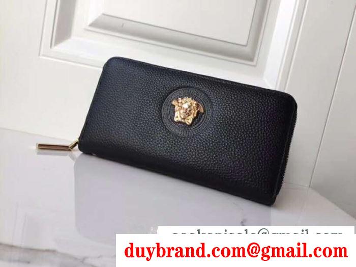 VERSACE ヴェルサーチ メンズ ジップ長財布 palazzo leather organizer 最新の注目されたコレクション ブラック 日常 コピー
