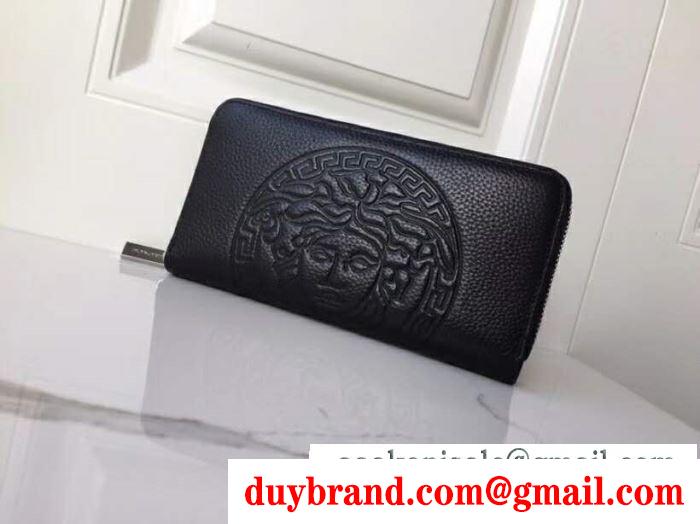 VERSACE ヴェルサーチ 財布 コピー ジップ長財布 メンズ ブラック カーフスキン 春夏で期間限定セール！ お早めに！ 日常