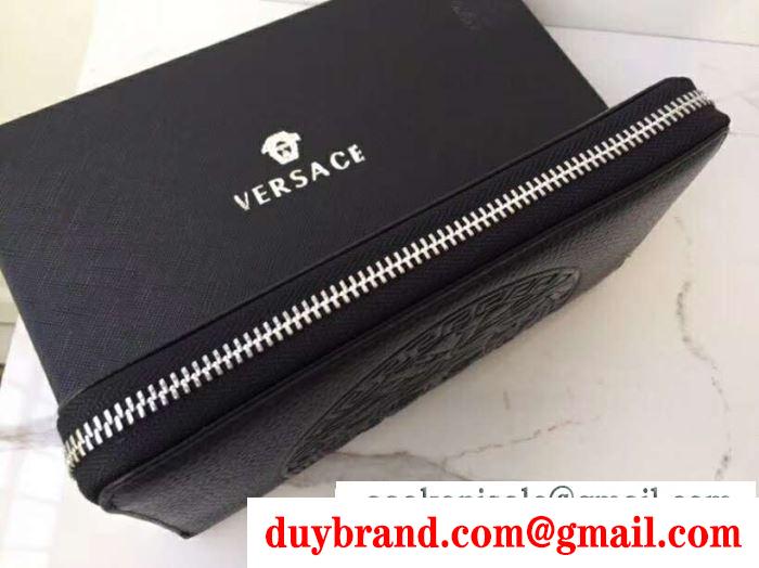 VERSACE ヴェルサーチ 財布 コピー ジップ長財布 メンズ ブラック カーフスキン 春夏で期間限定セール！ お早めに！ 日常