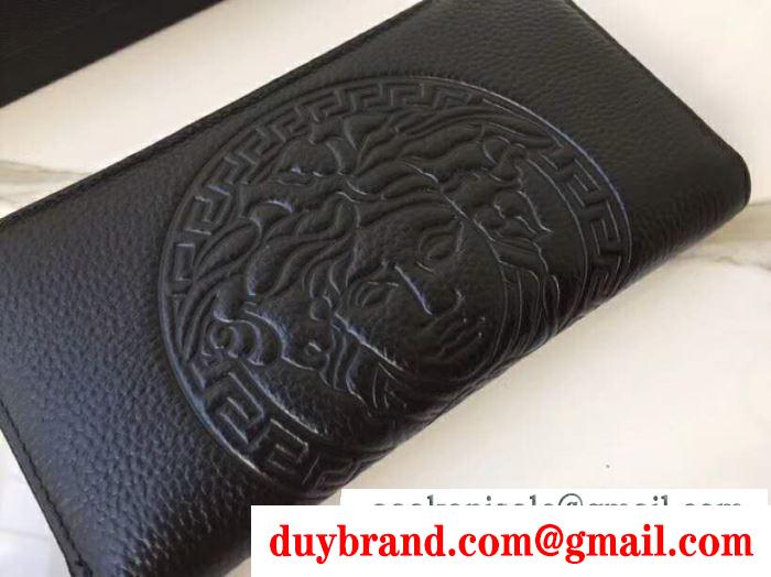 VERSACE ヴェルサーチ 財布 コピー ジップ長財布 メンズ ブラック カーフスキン 春夏で期間限定セール！ お早めに！ 日常