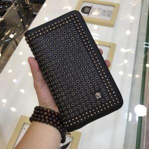 Versace Versace Ví nam Zip Long Fallet Black Black Black Logo Giá thấp nhất với Logo Đen