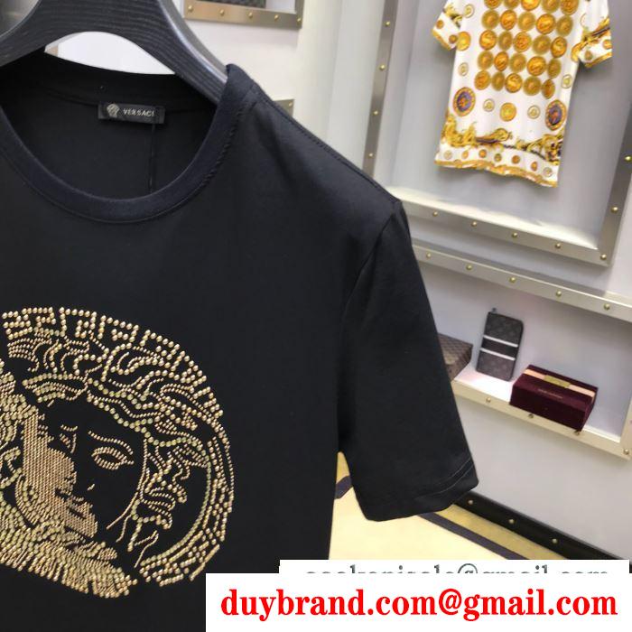 2019春夏トレンドmàu sắc  半袖Tシャツ  ヴェルサーチ VERSA スタイルアップ見えなシンプル