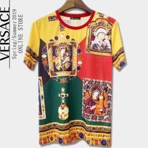 Mặc Versace Versa 2019SS mới Boom Short Sleeve T -Shirt đẹp màu sắc đầy màu sắc Kiểm tra Spring / Summer_ Versace Versa