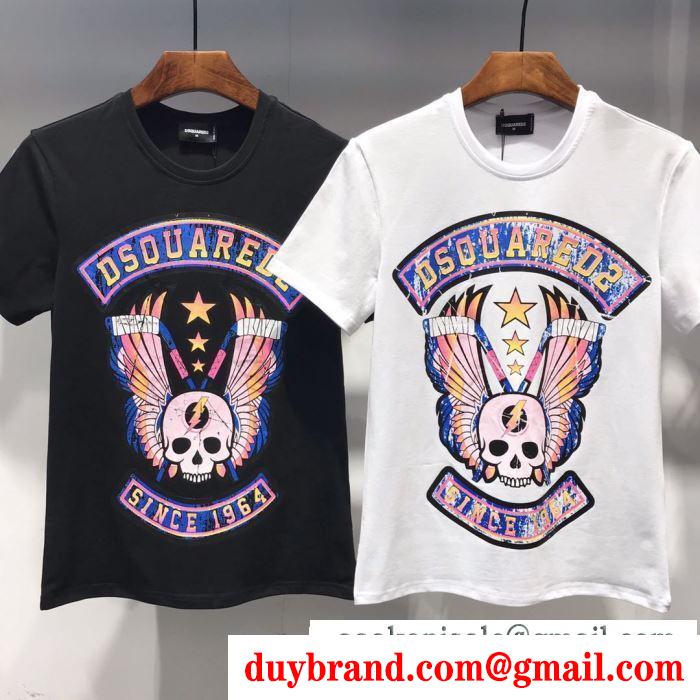 半袖Tシャツ  春夏シーズン継続トレンド新着  2色可選 2019SS新ブーム  ディースクエアード 今季は色を使った注目新品 DSQUARED2 人気にも火をつけて 