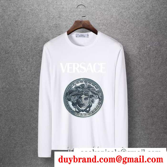4色可選 長袖tシャツ 2019秋冬におすすめ着こなし 秋のコーデで使いやすい ヴェルサーチ versace