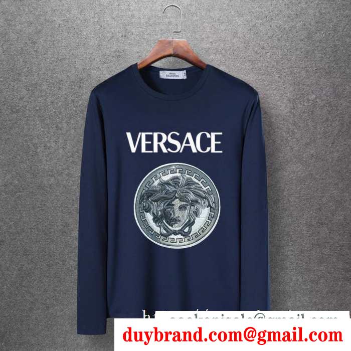 4色可選 長袖tシャツ 2019秋冬におすすめ着こなし 秋のコーデで使いやすい ヴェルサーチ versace
