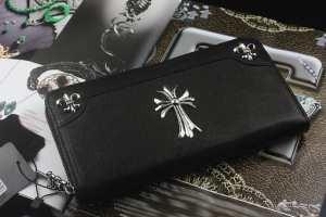 Unisex Chrome Hearts Ch Cross Rec f Zip2 với logo ba chéo với ví dài Chrome Hearts Black Fastener Long Wallet_chrom Hearts Chrome Heart