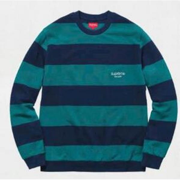 Vật phẩm sành điệu Supreme Stripe Picucou Crew Neck Navy Shirt Navy _ Tay áo dài T -Shirt _ Thời trang nam