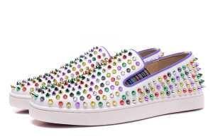Christian Luisher Bat Tan Con lăn bằng phẳng Spike Slippos Neve Christian Louboutin đầy màu sắc
