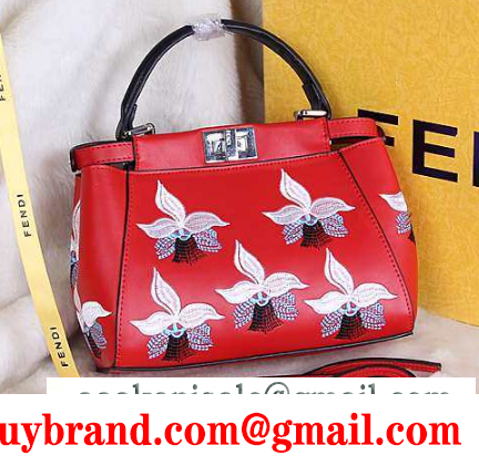 エレガント fendi フェンデイ レディース ハンドバッグ ショルダー付き 刺繍 レッド