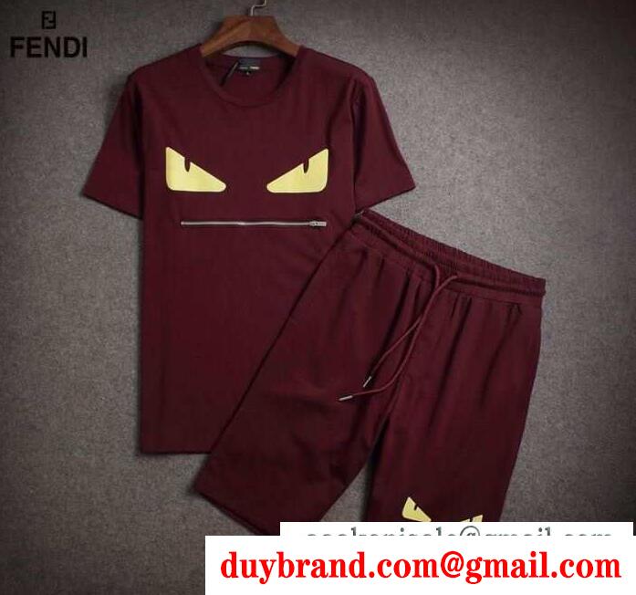 デイリ－から幅広いフェンディ コピー 通販、fendiの黒、白、赤のメンズ半袖tシャツとショートパンツ