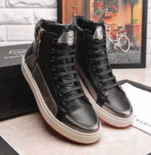 Thoải mái Philipp Philip Sneakers Men's High Shoes Leather Black