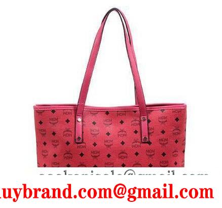 限定SALEのmcm コピーリバーシブル エムシーエムトートバッグ ジッパーポーチがあるコーティングキャンバスのレッドレディースハンドバッグ