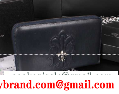上品 chrome hearts クロムハーツ 財布 コピー ラウンドファスナー レザー ネイビー