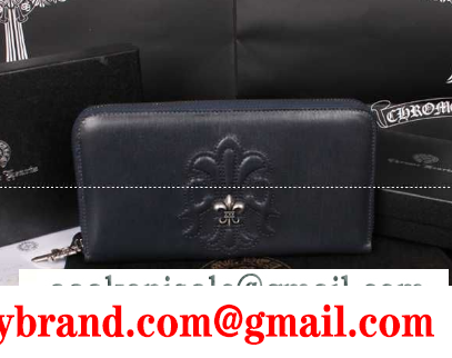上品 chrome hearts クロムハーツ 財布 コピー ラウンドファスナー レザー ネイビー