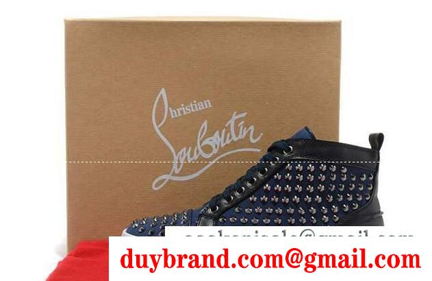 クリスチャンルブタン スニーカー メンズ christian louboutin ハイカット スタッズ エナメル レザー ネイビー 赤字超特価安い男性靴