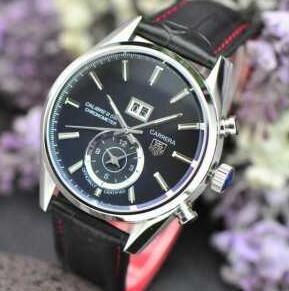 Carrera Arigator Leather Black Watch War201AFC6266 TAG Heuer Tauer Tauer Watch Sale phổ biến dành cho nam