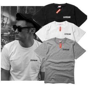 Mùa xuân / Summer Street View Logo thêu Sleeve t -shirt cotton tròn cổ phổ biến màu đen và xám 3 màu