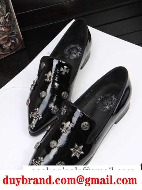 秋冬季節に大活躍 クロムハーツ chrome hearts メンズ フラットシューズ レザー クロス スター シューズ