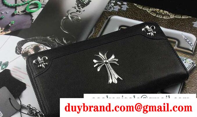 超激得高品質なCHROME hearts クロム ハーツ 財布 コピー ブラック レディース メンズ用 クロスロゴ ロングウォレット