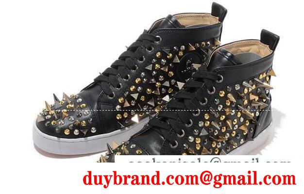 激安大特価最新作のCHRISTIAN louboutin ブラック スパイクスダッズ クリスチャンルブタン メンズ ハイカット スニーカー