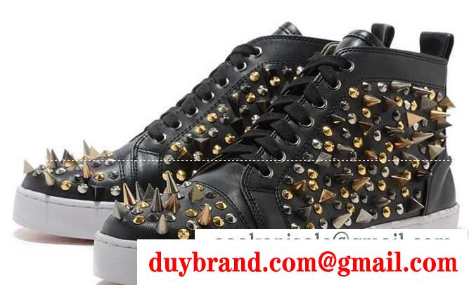 激安大特価最新作のCHRISTIAN louboutin ブラック スパイクスダッズ クリスチャンルブタン メンズ ハイカット スニーカー
