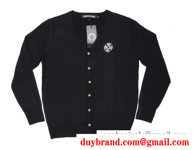 秋冬 ブラック chrome hearts chプラス裏地サーマル バックフローラルクロスプリント メンズ ボタン ニットパーカー
